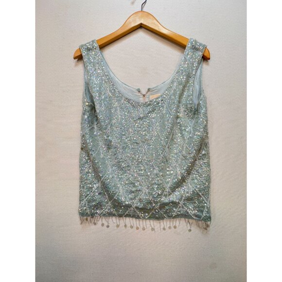 Vintage 100% Wool Sequined Beaded Tank Top Made In Hong Kong - Picture 3 of 16